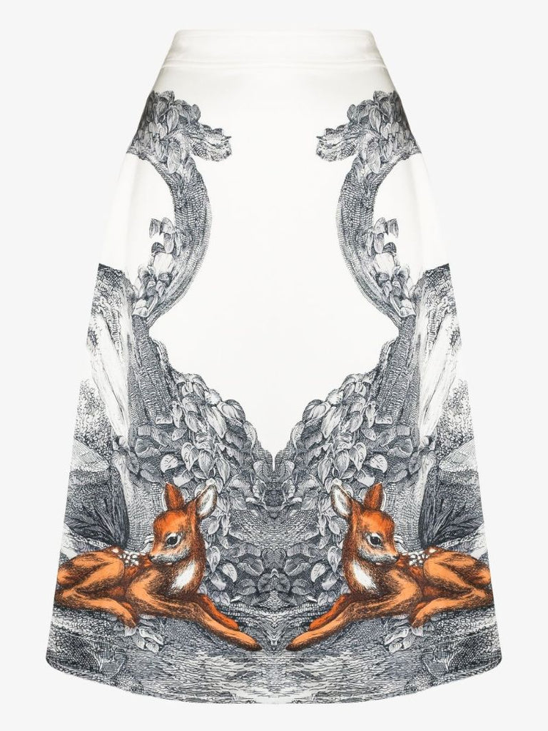 Carissa Deer Sketch Print Silk Skirt
