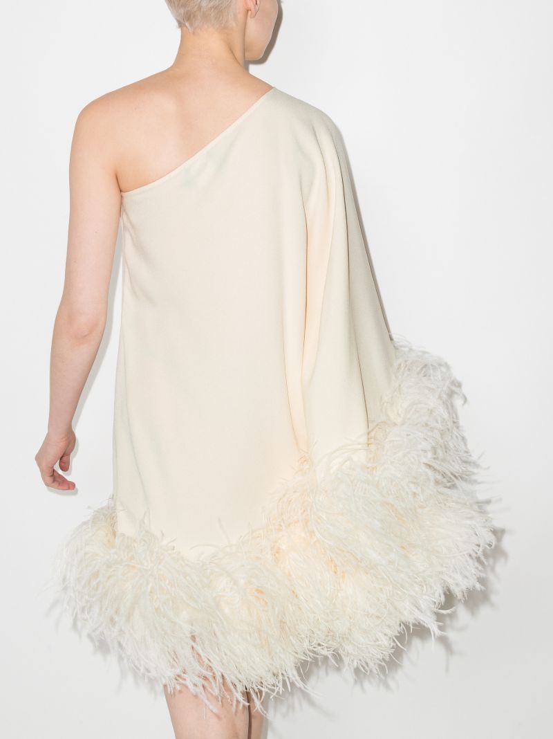 Neutral Piccolo Asymmetric Feather-trim Mini Dress
