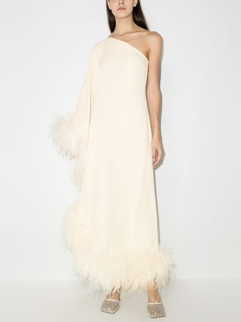 Neutral Ubud One Shoulder Feather-trim Gown