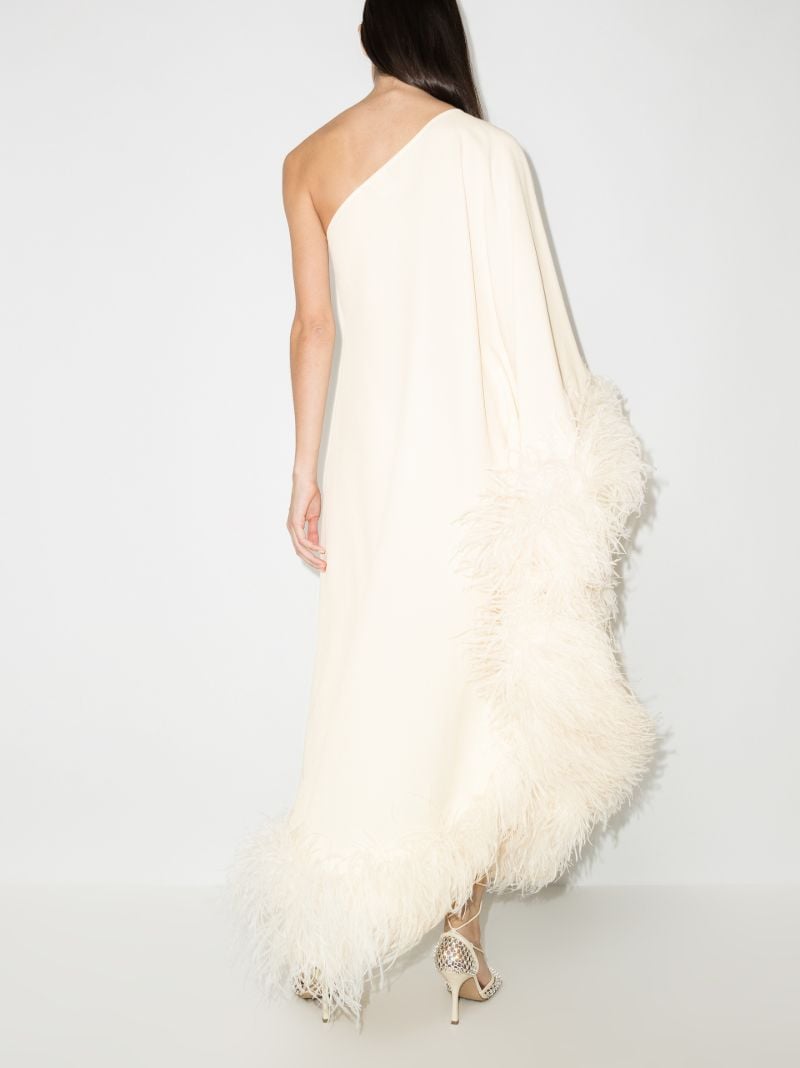 Neutral Ubud One Shoulder Feather-trim Gown