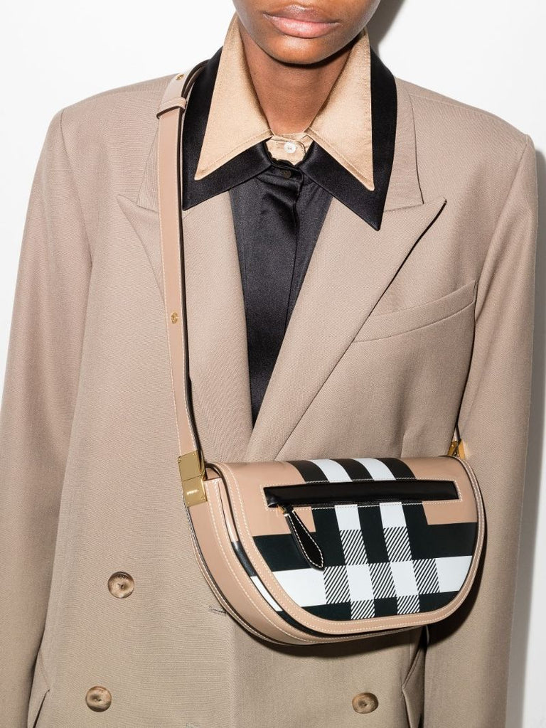 Neutral Olympia Check Leather Shoulder Bag