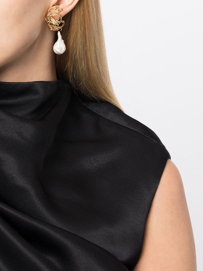 Gold-plated Squiggle Pearl Drop Earrings