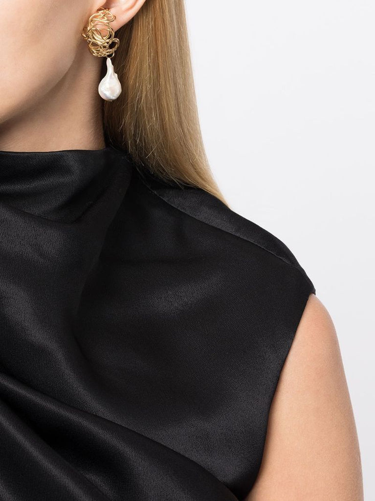 Gold-plated Squiggle Pearl Drop Earrings