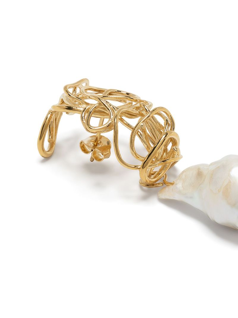 Gold-plated Squiggle Pearl Drop Earrings