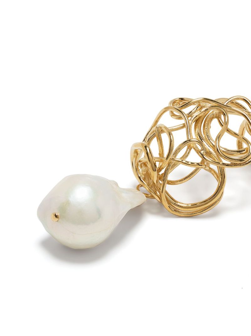 Gold-plated Squiggle Pearl Drop Earrings