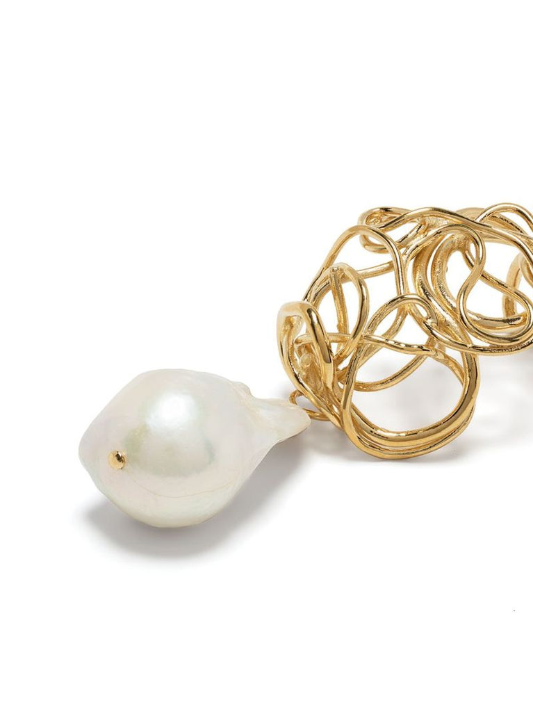 Gold-plated Squiggle Pearl Drop Earrings