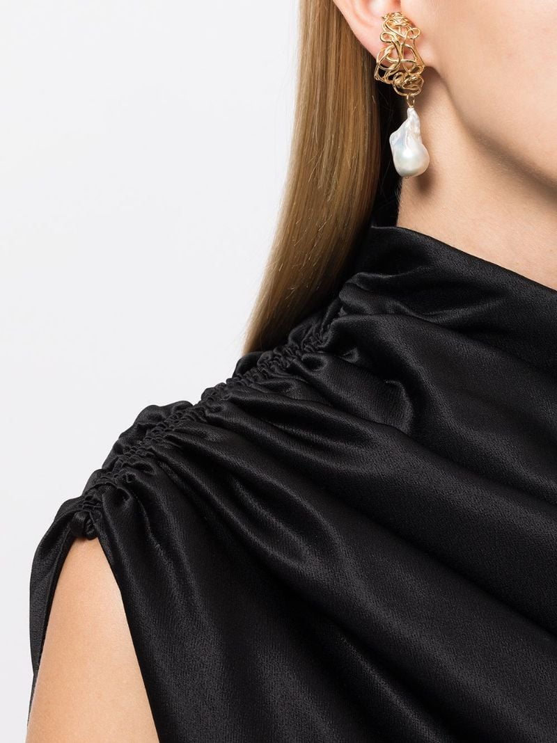Gold-plated Squiggle Pearl Drop Earrings