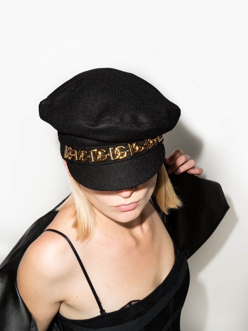 Black Logo Chain Baker Boy Hat