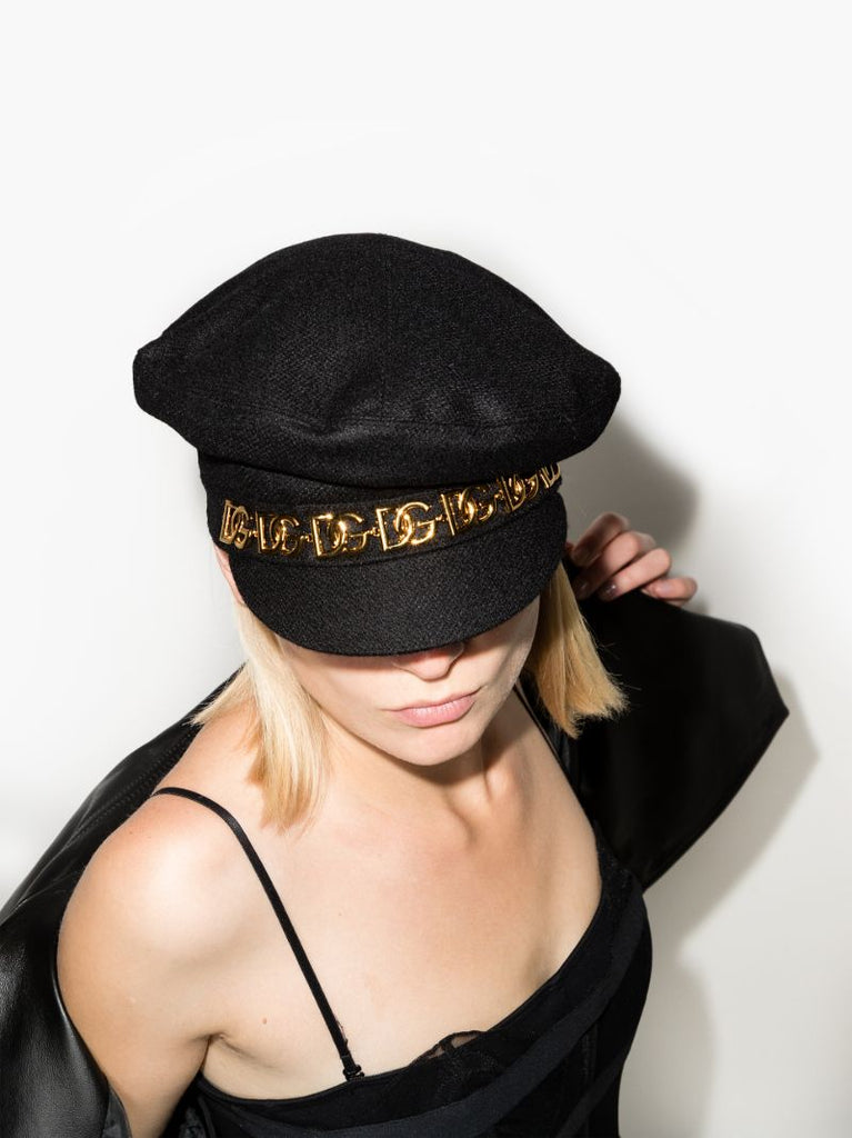 Black Logo Chain Baker Boy Hat