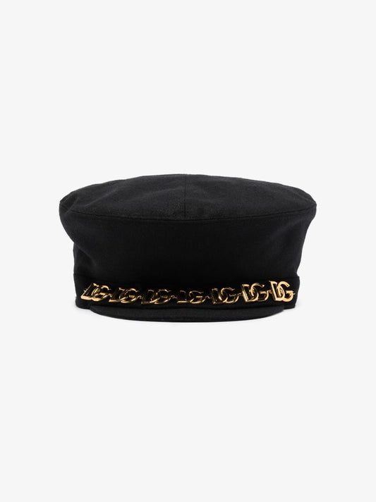 Black Logo Chain Baker Boy Hat