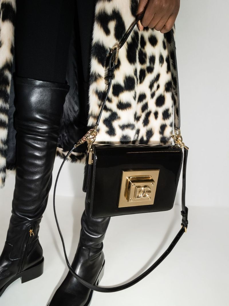 Black Cubo Patent Shoulder Bag