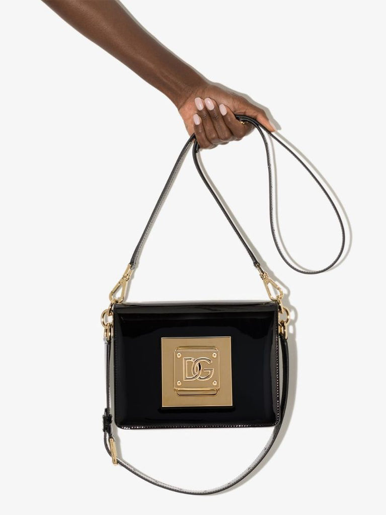 Black Cubo Patent Shoulder Bag