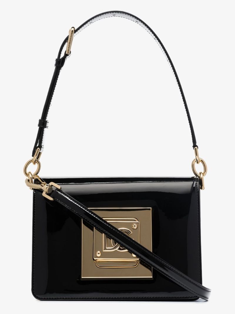 Black Cubo Patent Shoulder Bag