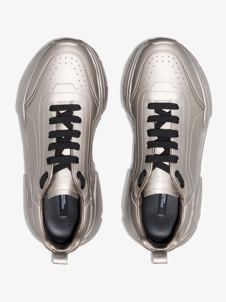 Silver Daymaster Metallic Leather Sneakers