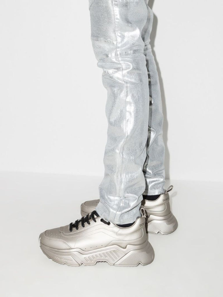 Silver Daymaster Metallic Leather Sneakers