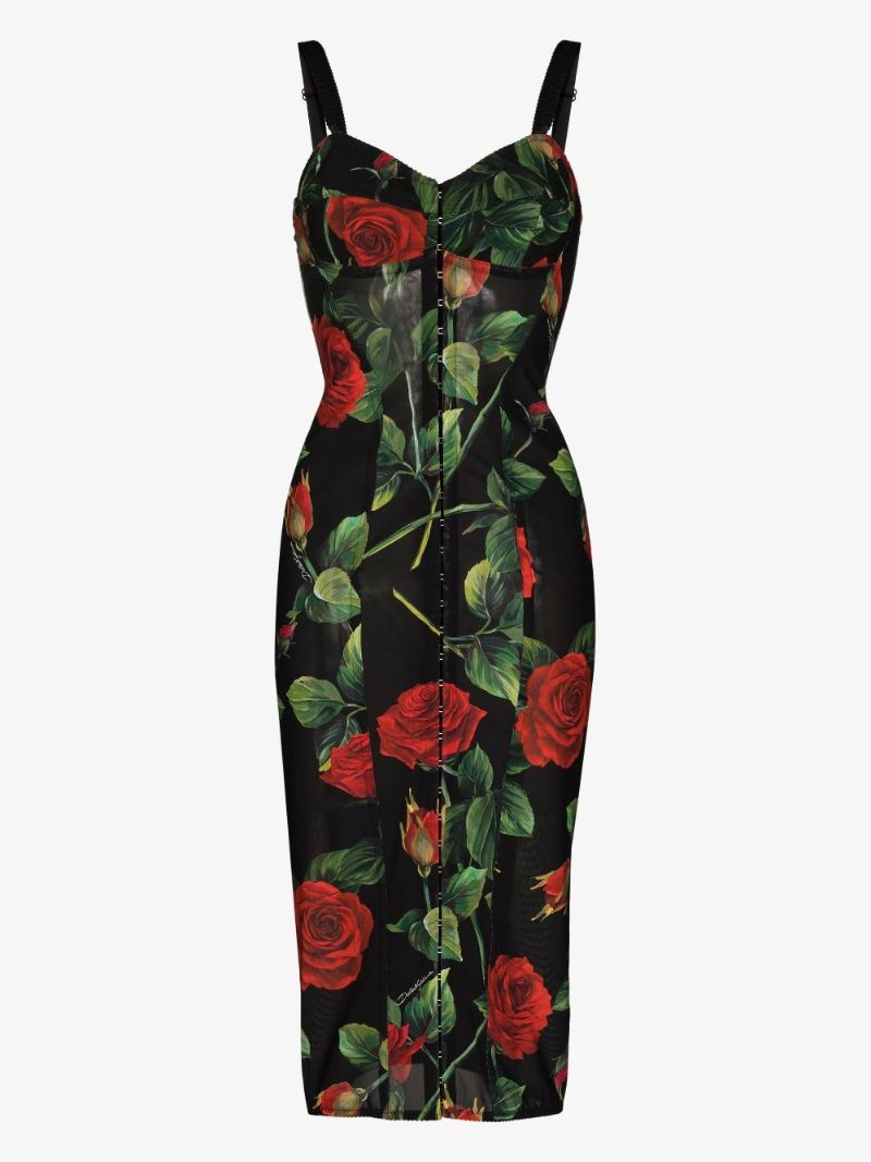 Rose Print Bustier Midi Dress