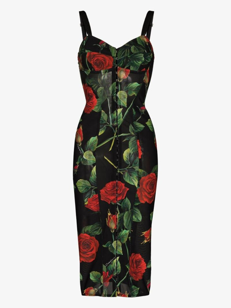 Rose Print Bustier Midi Dress