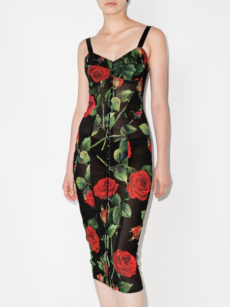 Rose Print Bustier Midi Dress