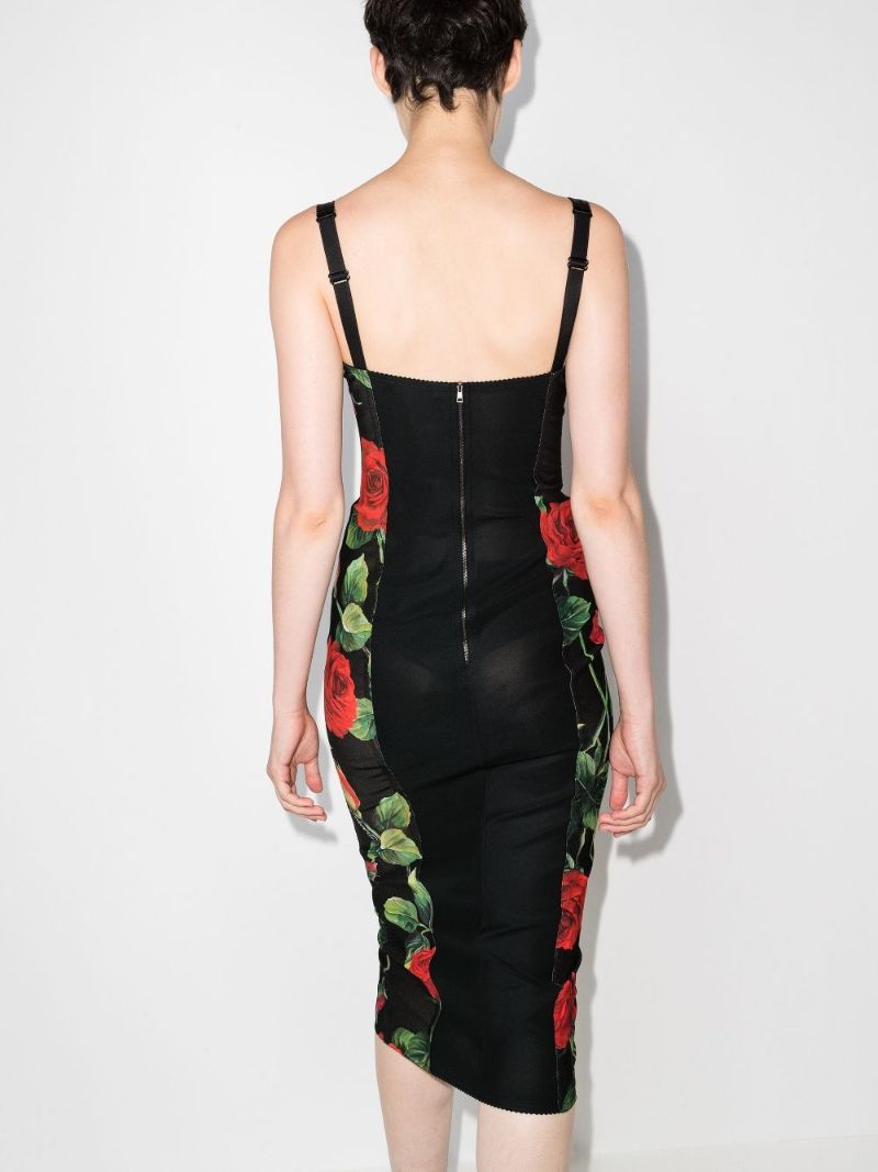Rose Print Bustier Midi Dress
