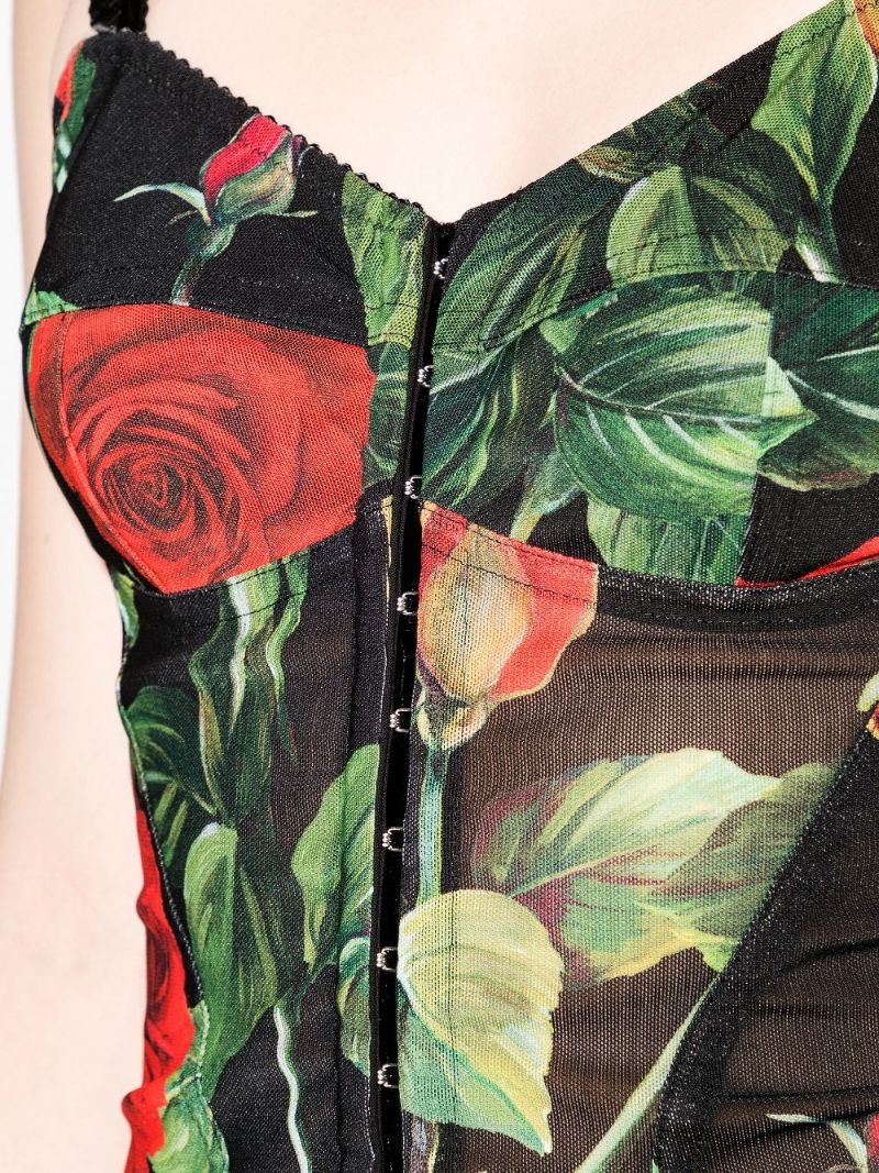 Rose Print Bustier Midi Dress
