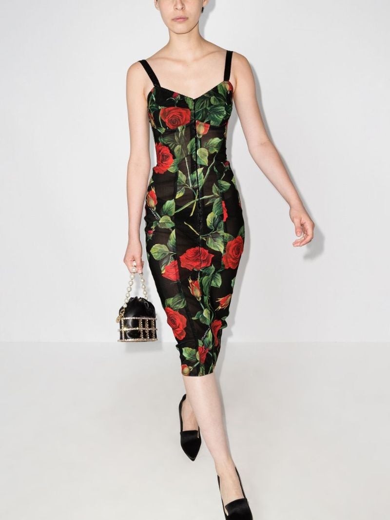 Rose Print Bustier Midi Dress