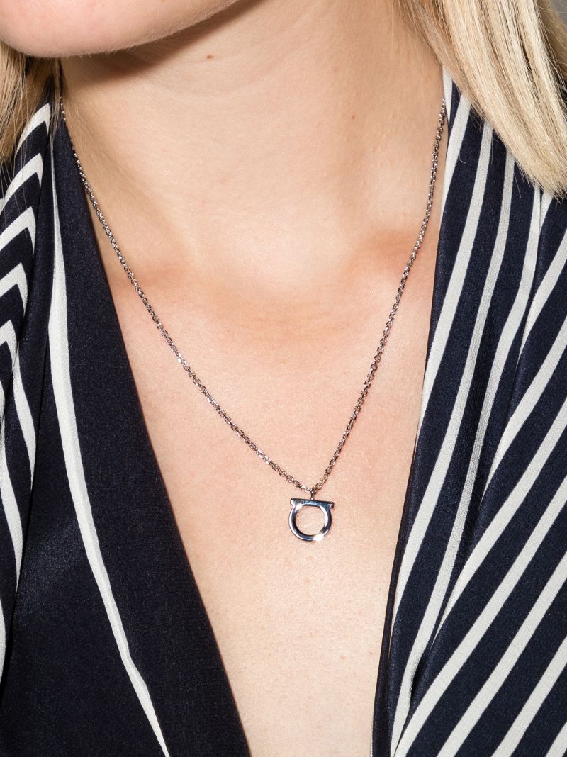 Silver Tone Gancini Pendant Necklace
