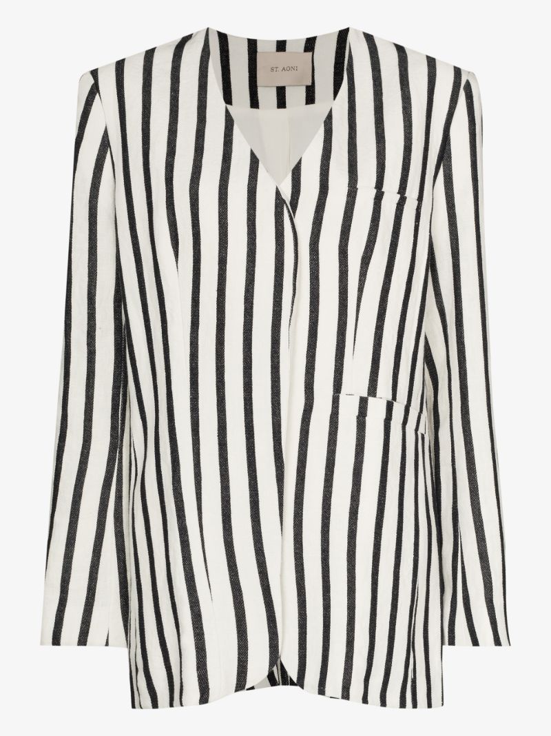 Origami Striped Single-breasted Linen Blazer