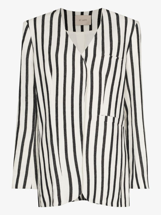 Origami Striped Single-breasted Linen Blazer