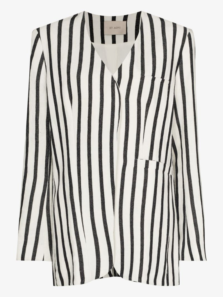 Origami Striped Single-breasted Linen Blazer