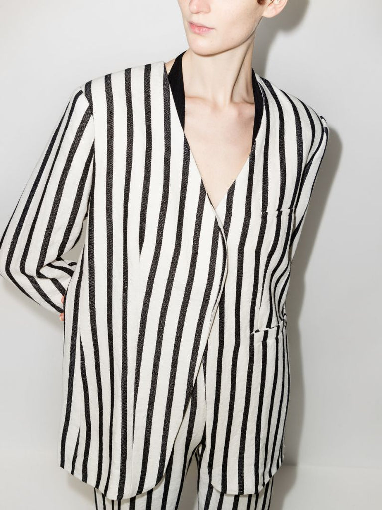 Origami Striped Single-breasted Linen Blazer