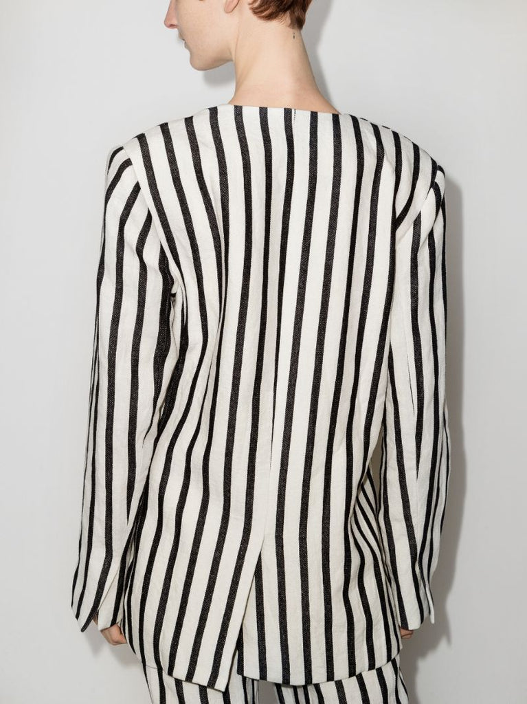 Origami Striped Single-breasted Linen Blazer