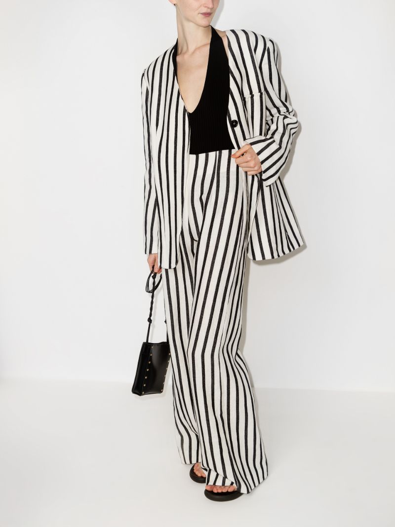 Origami Striped Single-breasted Linen Blazer