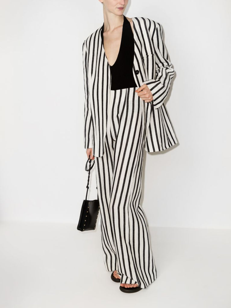 Origami Striped Single-breasted Linen Blazer