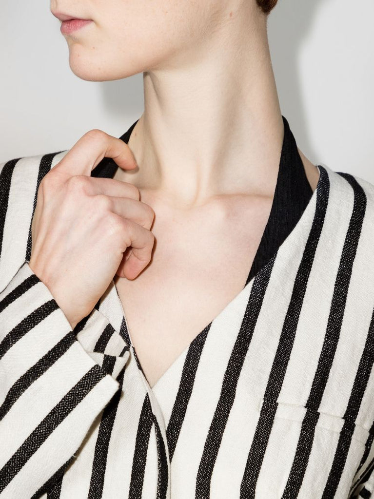 Origami Striped Single-breasted Linen Blazer