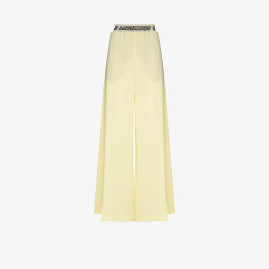 Wide Leg Logo Wool Trousers