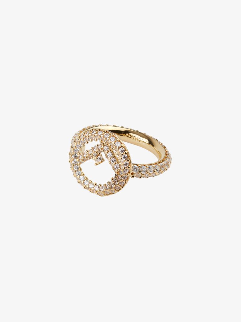 Gold Tone F Crystal Ring