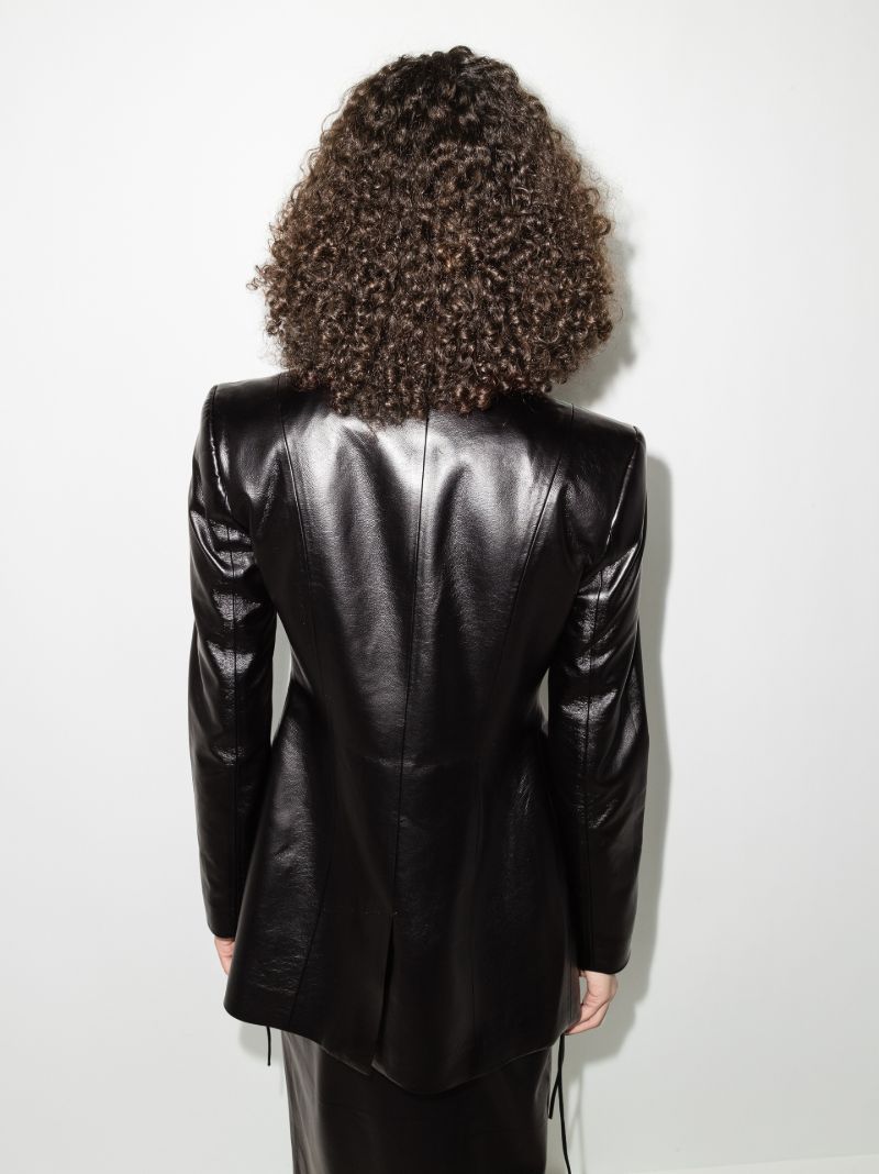 Slit Faux Leather Blazer