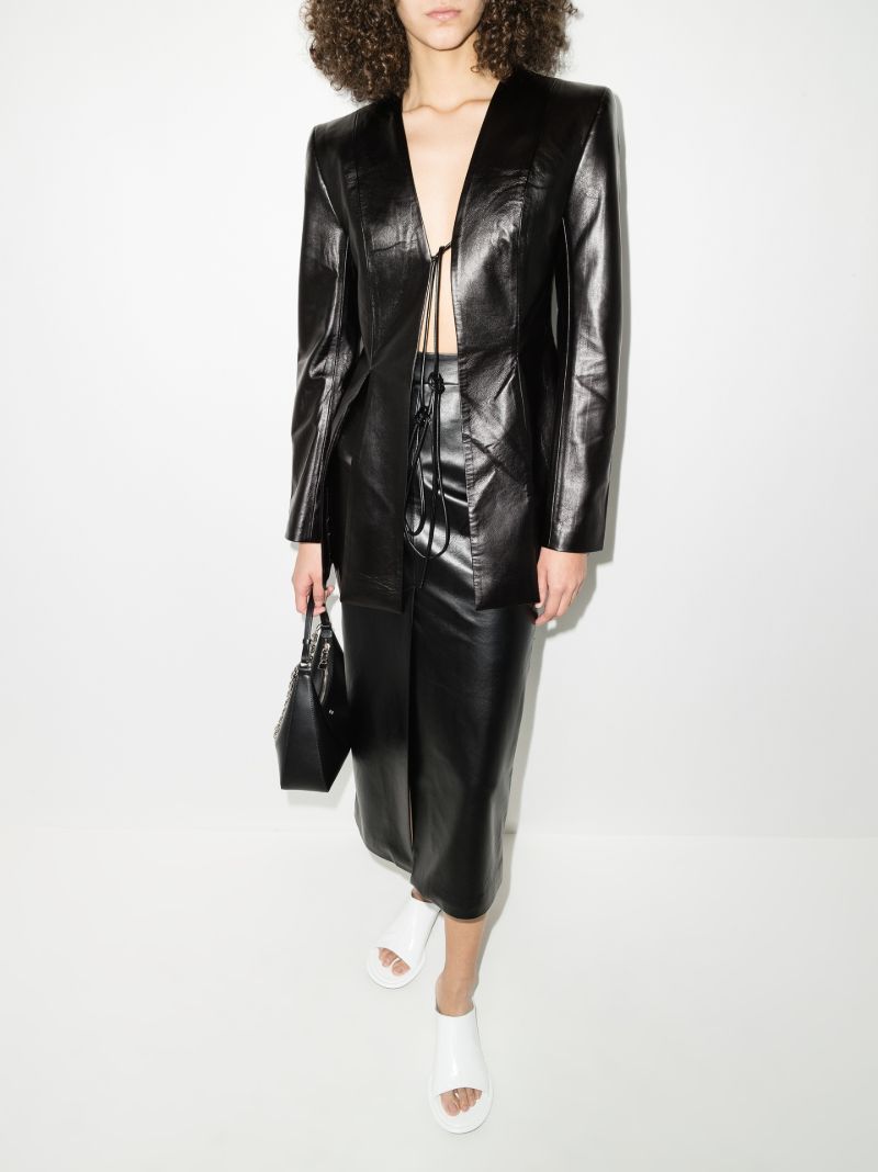 Slit Faux Leather Blazer