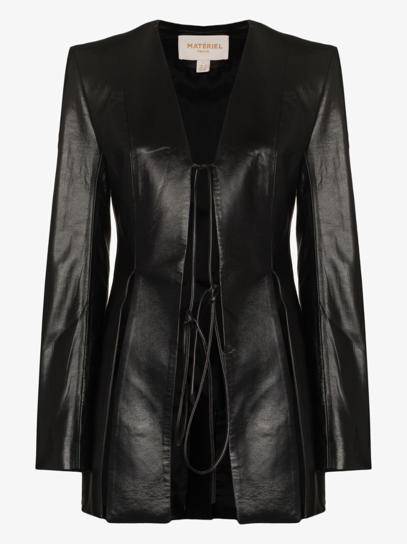 Slit Faux Leather Blazer