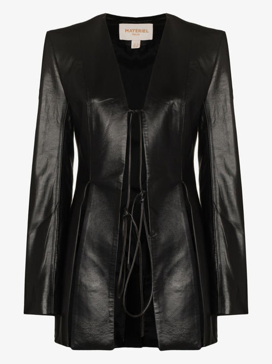 Slit Faux Leather Blazer