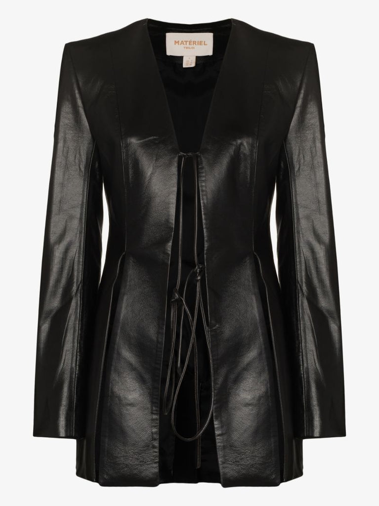Slit Faux Leather Blazer