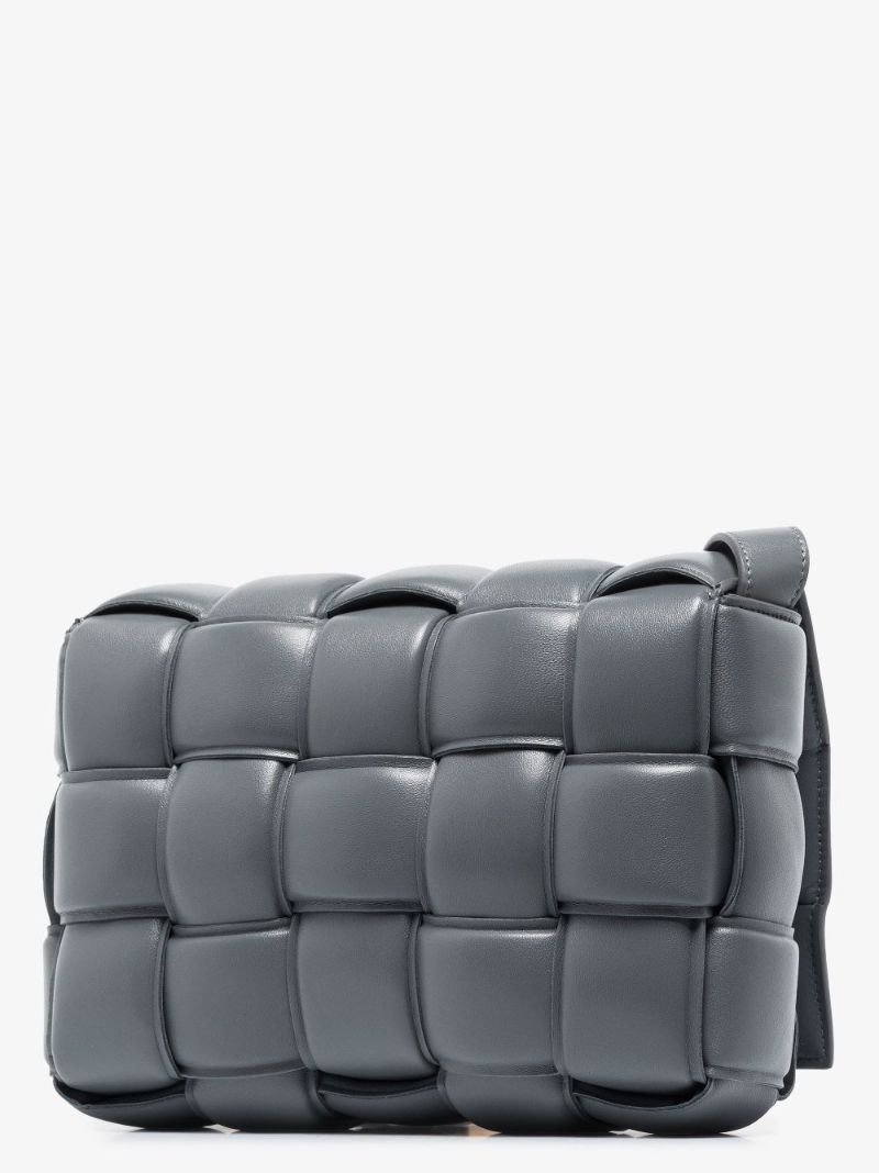 Grey Padded Cassette Leather Shoulder Bag
