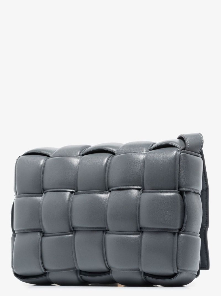 Grey Padded Cassette Leather Shoulder Bag