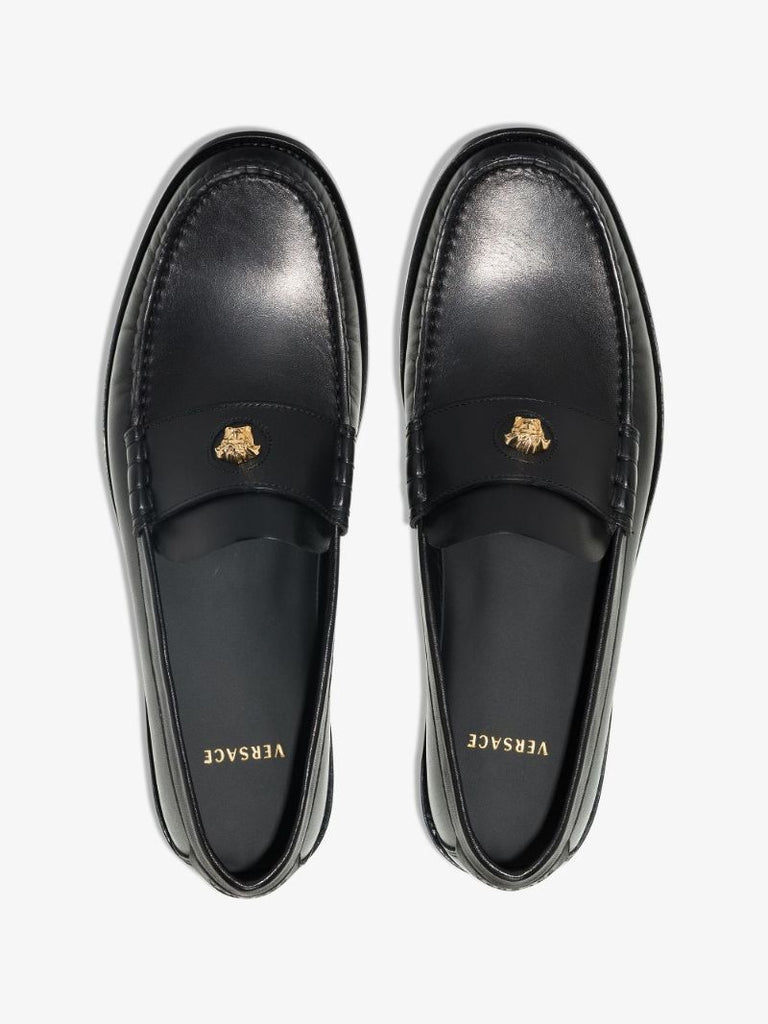 Black Medusa Leather Loafers