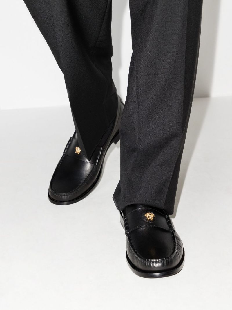 Black Medusa Leather Loafers