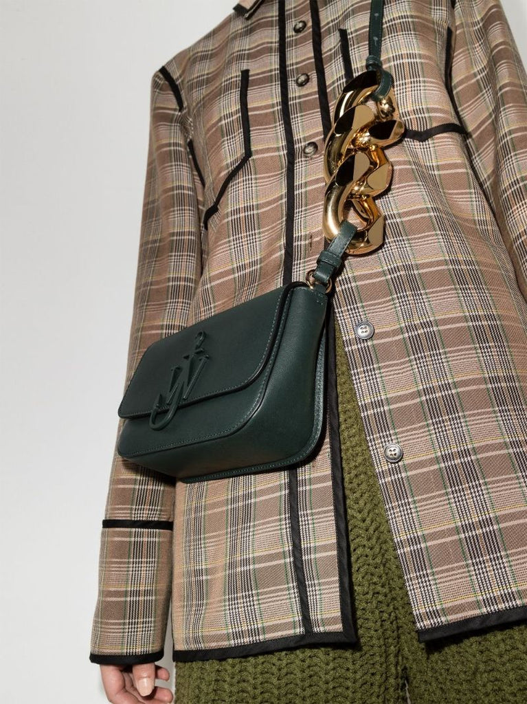 Green Chain Anchor Midi Leather Cross Body Bag