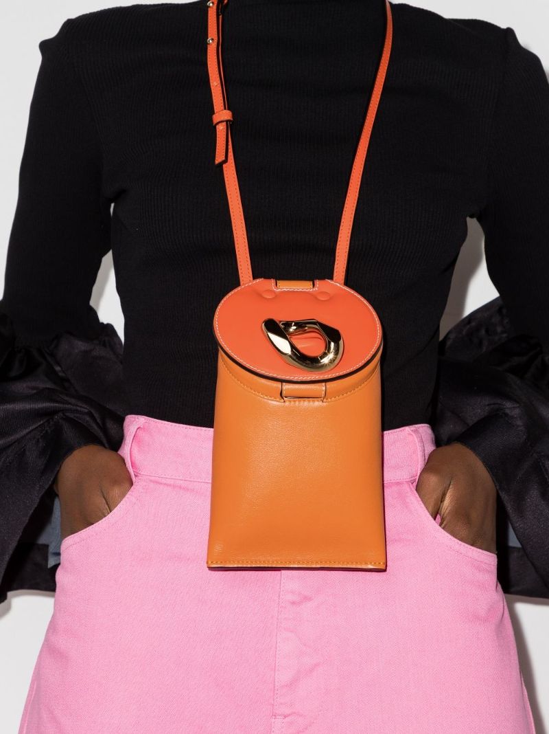 Orange Lid Pocket Leather Cross Body Bag