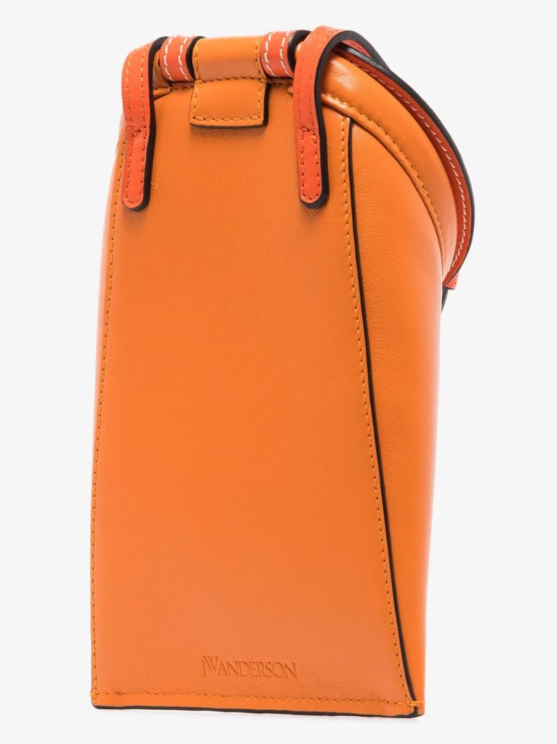 Orange Lid Pocket Leather Cross Body Bag