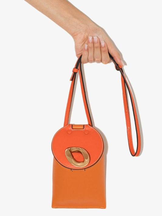 Orange Lid Pocket Leather Cross Body Bag