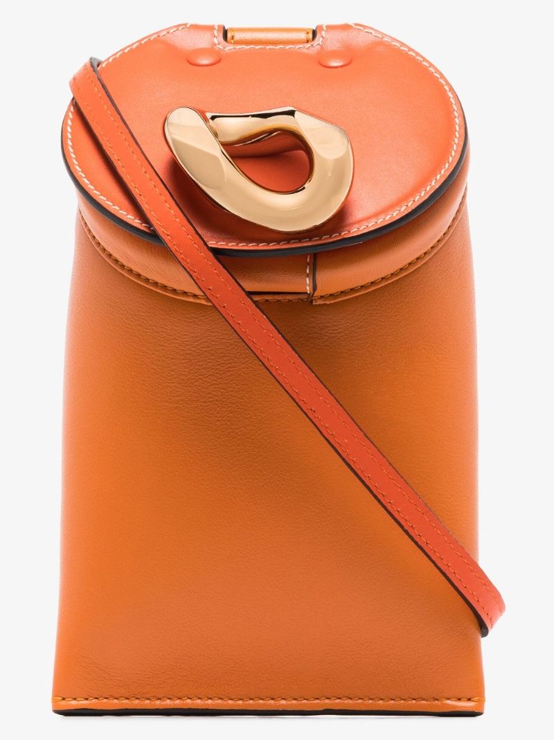 Orange Lid Pocket Leather Cross Body Bag